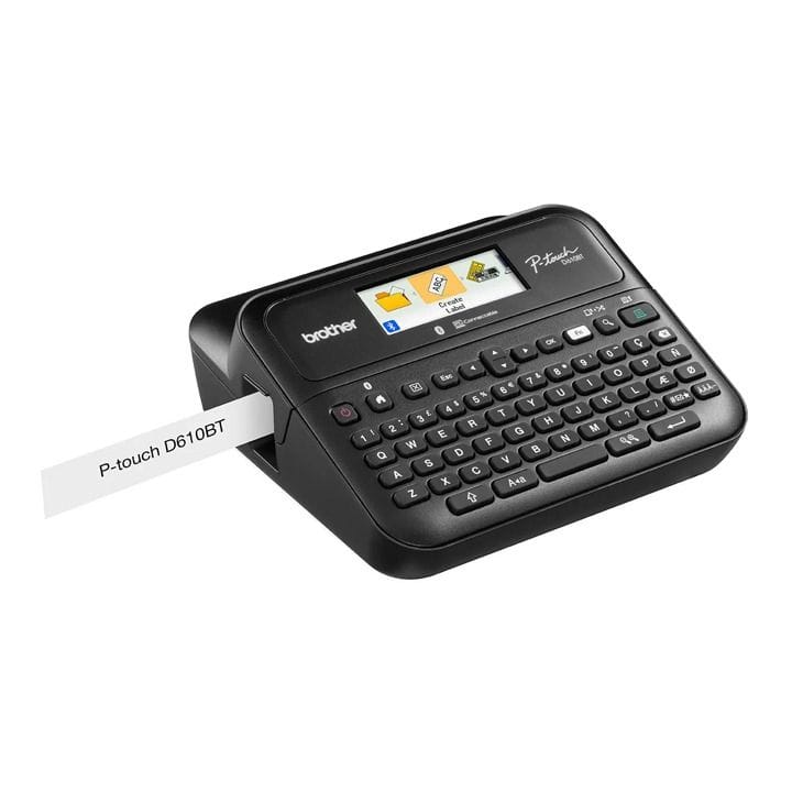 Brother Desktop PC And Bluetooth Wireless Connectable Label Printer, Auto Cut Function, Full-Colour LCD Screen With Backlight - Black - PT-D610BT