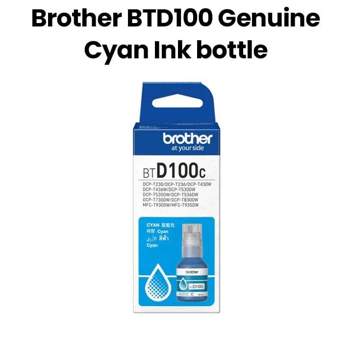 Brother Ultra High Yield Ink Bottle, For DCP-T430W, DCP-T530DW, DCP-T730DW, DCP-T830DW, MFC-T930DW - Cyan - BTD100C
