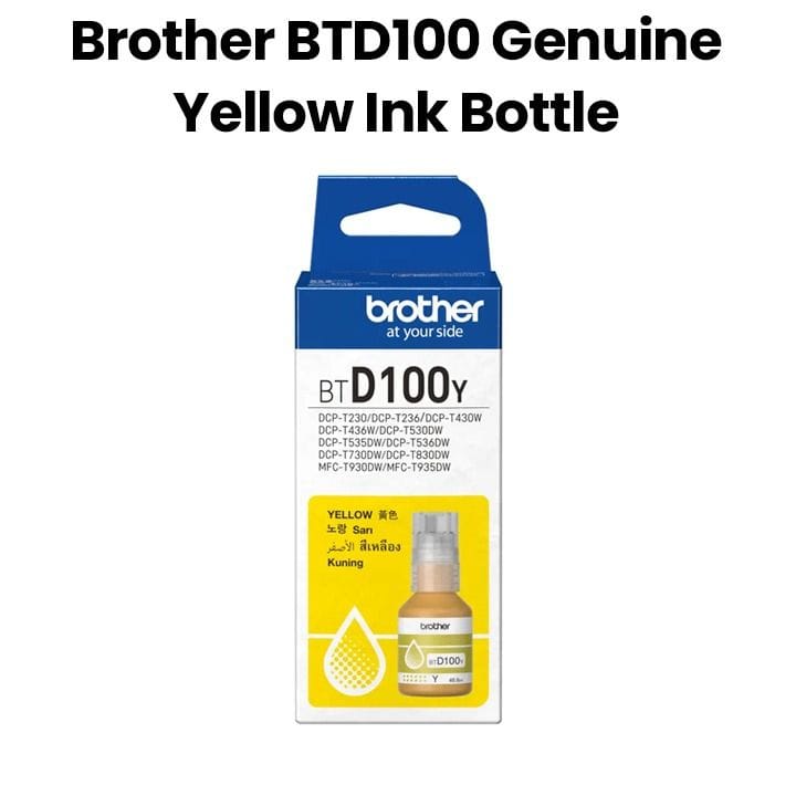 Brother Ink Bottle, For DCP-T430W, DCP-T530DW, DCP-T730DW, DCP-T830DW, MFC-T930DW, High Yield Performance, 5000 Page Yield - Yellow - BTD100Y