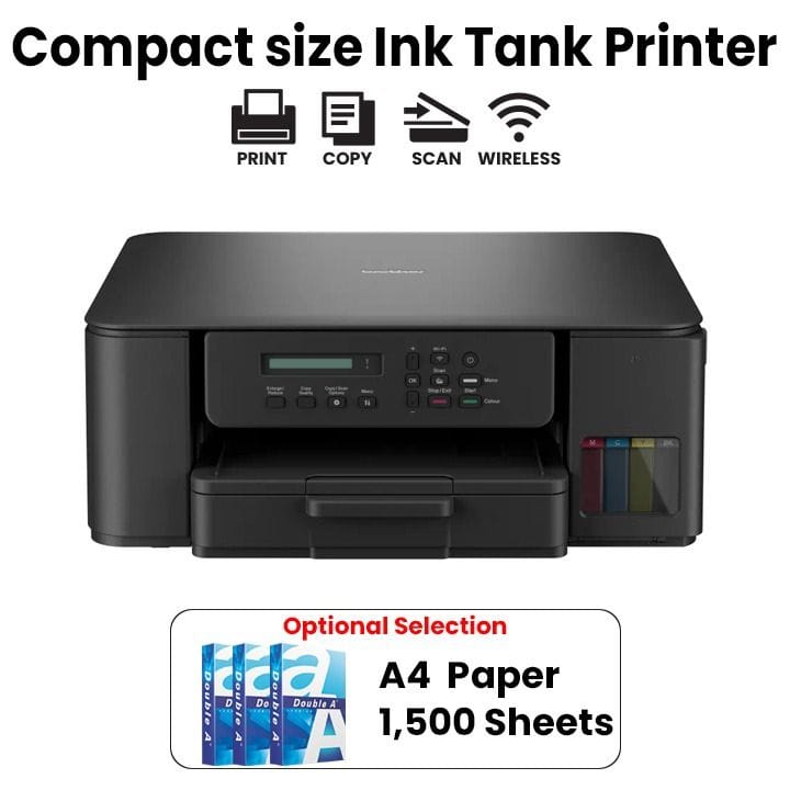 Brother A4 3-in-1 Ink Tank Printer, Automatic Duplex Printing, Wireless Connectivity, Compact Design, Mobile Printing Support - Black - DCP-T530DW