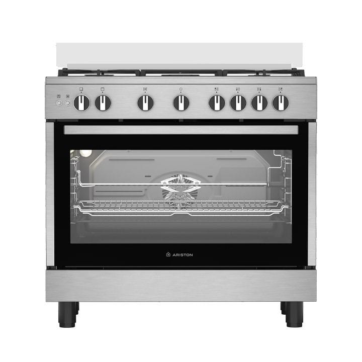 Ariston 90x60cm Freestanding Gas Cooker – 5 Gas Burners incl. Wok Burner, Fan-Assisted Gas Oven, Mechanical Timer | Inox – ARR9 GGF 22125 XME