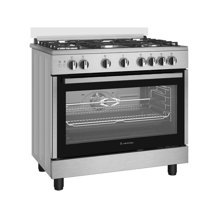 Ariston 90x60cm Freestanding Gas Cooker – 5 Gas Burners incl. Wok Burner, Fan-Assisted Gas Oven, Mechanical Timer | Inox – ARR9 GGF 22125 XME