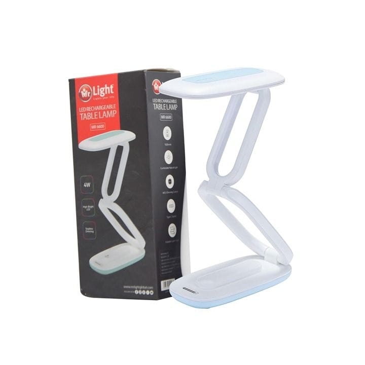 Mr. Light LED Rechargeable Table Lamp 4W, Touch Control And Stepless Dimming, Rechargeable Battery, Portable And Foldable - White - MR6600