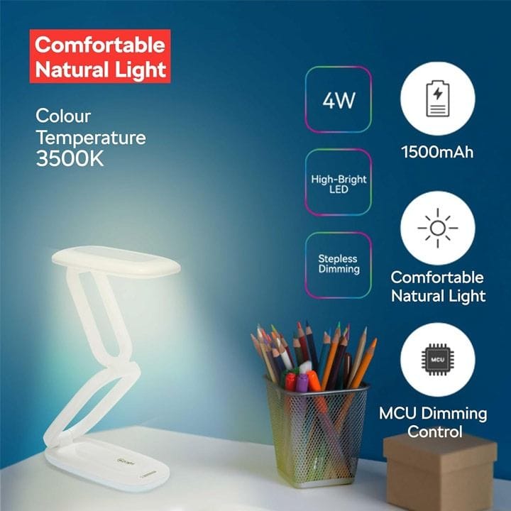 Mr. Light LED Rechargeable Table Lamp 4W, Touch Control And Stepless Dimming, Rechargeable Battery, Portable And Foldable - White - MR6600
