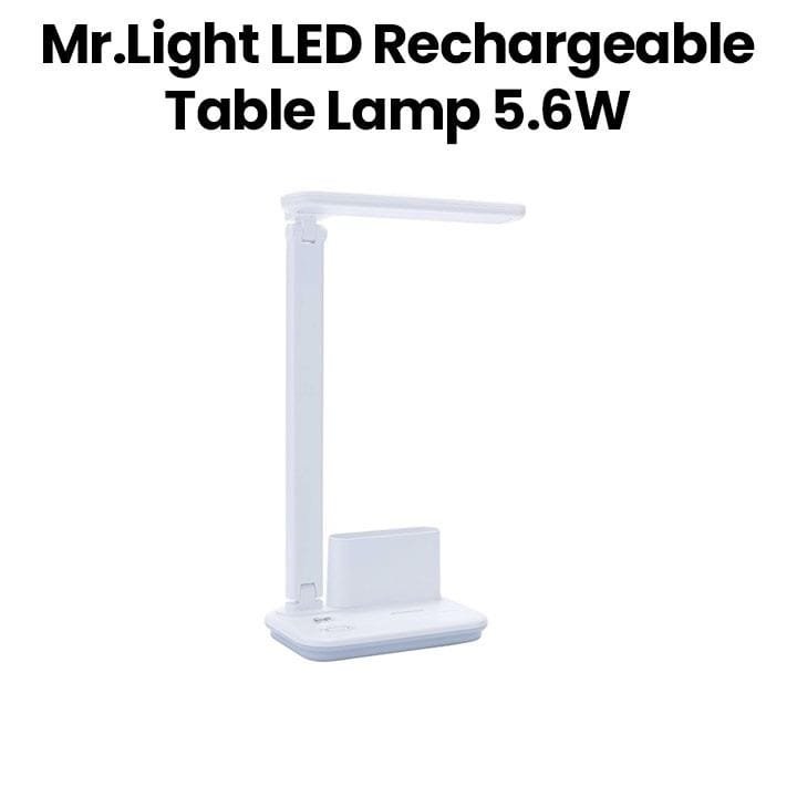 Mr. Light LED Rechargeable Table Lamp 5.6W, 3000mAh Battery, Stepless Dimming, 3500K Natural Light, Foldable And Portable Design - White - MR6606