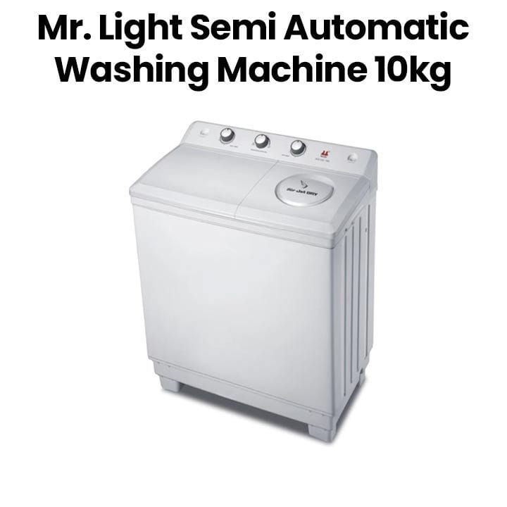 Mr. Light Semi Automatic Washing Machine 10Kg, Transparent Lid, Scratch-Resistant Durable Body - White - MR SW100