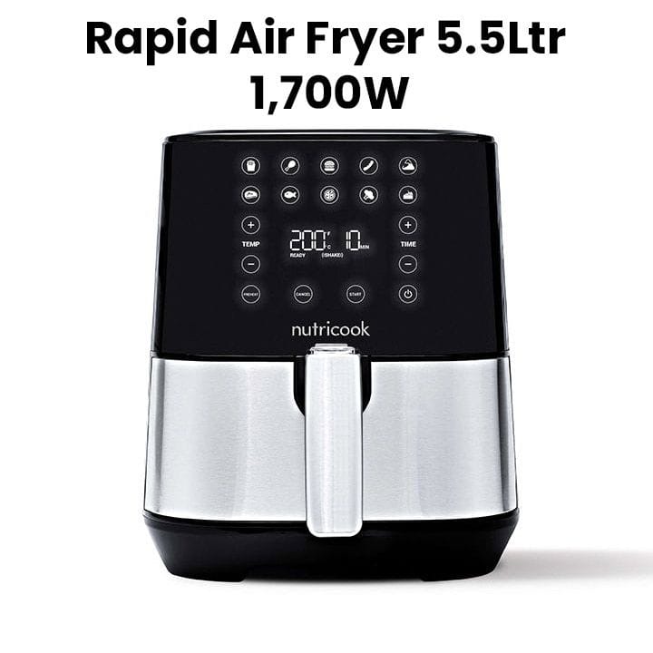 NutriCook Rapid Air Fryer 5.5L 1700W, Large Capacity Digital Air Fryer for Healthy Oil-Free Cooking, Fry Bake Roast | NC-AF205