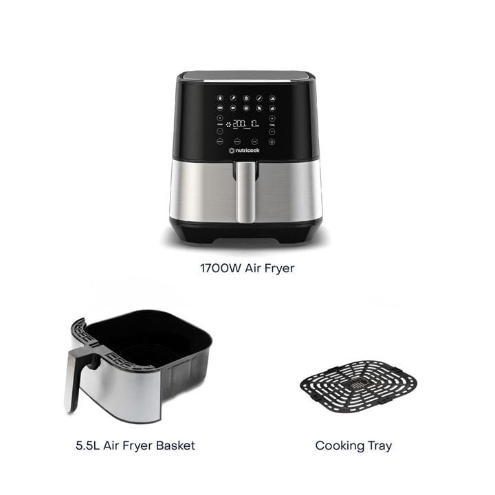 Nutricook Rapid Air Fryer 5.5L 1700W, Large Capacity Digital Air Fryer for Healthy Oil-Free Cooking, Fry Bake Roast| NC-AF205