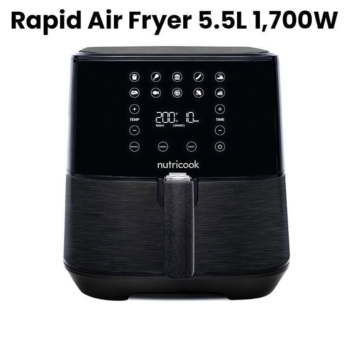 Nutricook Rapid Air Fryer 5.5L 1700W, Large Capacity Digital Air Fryer for Healthy Oil-Free Cooking, Fry Bake Roast | NC-AF205K