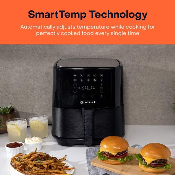 Nutricook Rapid Air Fryer 5.5L 1700W, Large Capacity Digital Air Fryer for Healthy Oil-Free Cooking, Fry Bake Roast | NC-AF205K