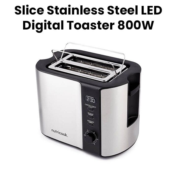 Nutricook 2-Slice Stainless Steel Digital Toaster 800W, LED Display Bread Toaster with Adjustable Browning | NC-T102S