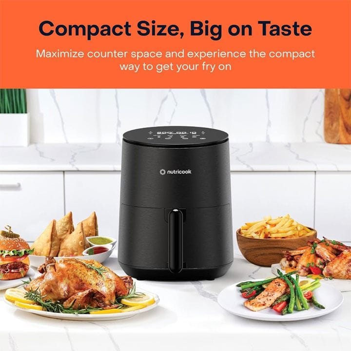 Nutricook Air Fryer Mini V2 3.3L Digital Air Fryer – Compact Space-Saving Design, Rapid Hot Air Technology, Healthy Oil-Free Cooking - Black | NC-AFM033K