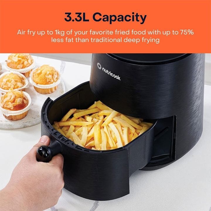 Nutricook Air Fryer Mini V2 3.3L Digital Air Fryer – Compact Space-Saving Design, Rapid Hot Air Technology, Healthy Oil-Free Cooking - Black | NC-AFM033K