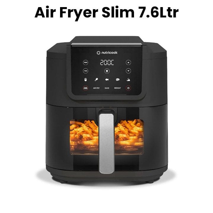 Nutricook Air Fryer Slim 7.6L Digital Air Fryer – Space-Saving Slim Design, Large Capacity Cooking, Rapid Hot Air Oil-Free Frying | NC-AFS200