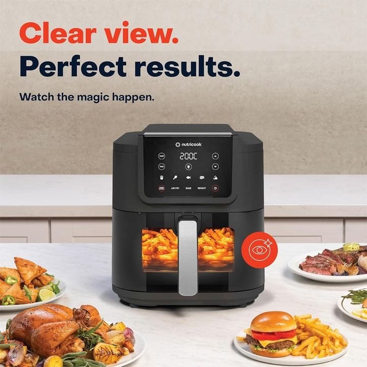 Nutricook Air Fryer Slim 7.6L Digital Air Fryer – Space-Saving Slim Design, Large Capacity Cooking, Rapid Hot Air Oil-Free Frying | NC-AFS200