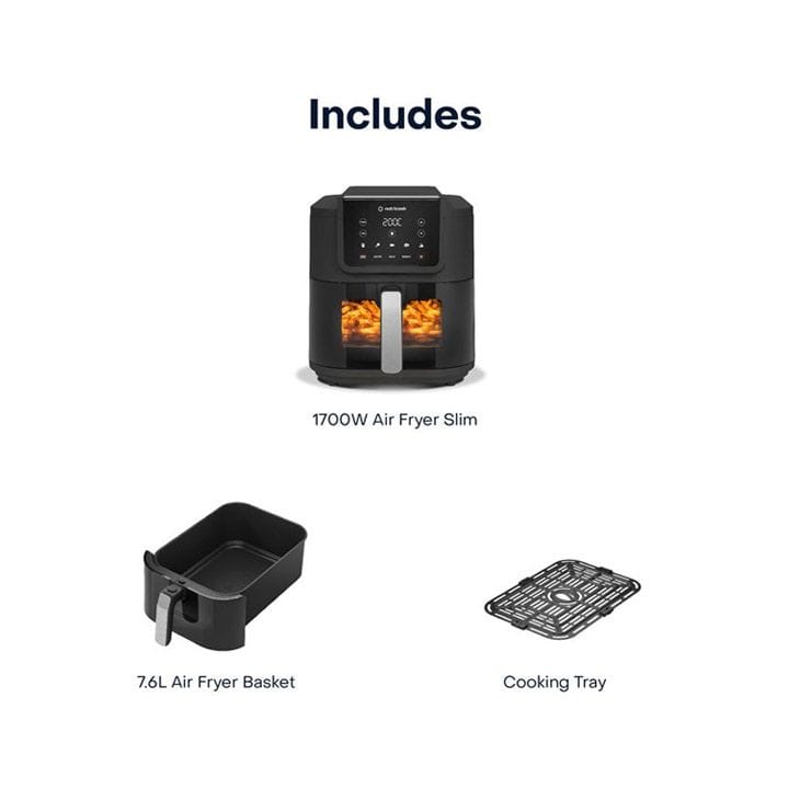 Nutricook Air Fryer Slim 7.6L Digital Air Fryer – Space-Saving Slim Design, Large Capacity Cooking, Rapid Hot Air Oil-Free Frying | NC-AFS200