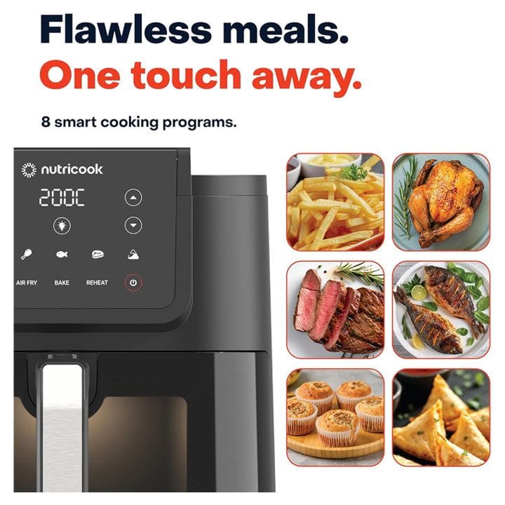 Nutricook Air Fryer Slim 7.6L Digital Air Fryer – Space-Saving Slim Design, Large Capacity Cooking, Rapid Hot Air Oil-Free Frying | NC-AFS200