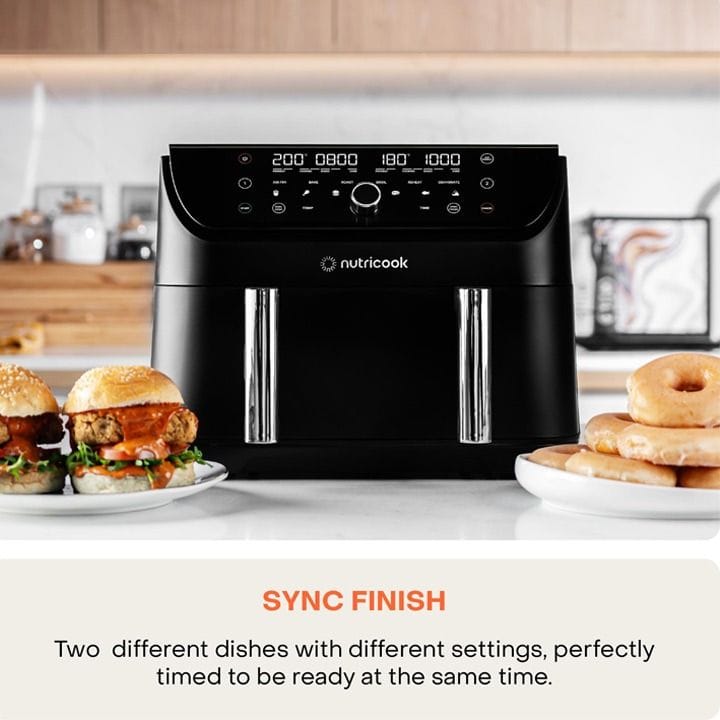 Nutricook Air Fryer Duo 2 Flexzone 8.5L Air Fryer – FlexZone Dual Basket, Sync Cook Function, Rapid Hot Air Oil-Free Frying | NC-AFD285