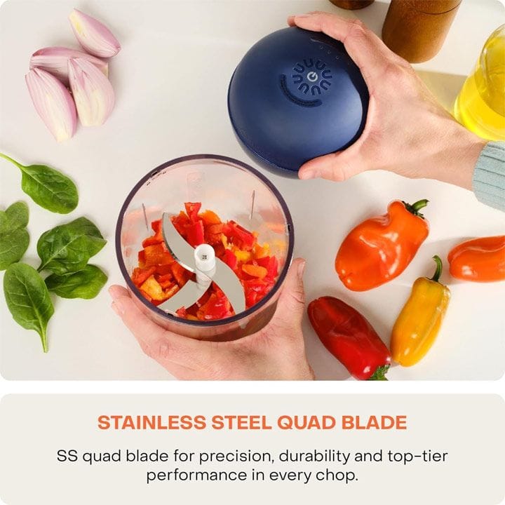 Nutricook Choppi Portable Rechargeable Chopper 500ml – Cordless USB Charging, Stainless Steel Blades, Compact Kitchen Prep Tool - Blue | CH600B-ME