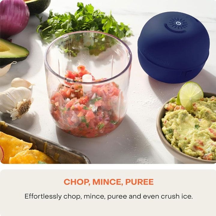 Nutricook Choppi Portable Rechargeable Chopper 500ml – Cordless USB Charging, Stainless Steel Blades, Compact Kitchen Prep Tool - Blue | CH600B-ME