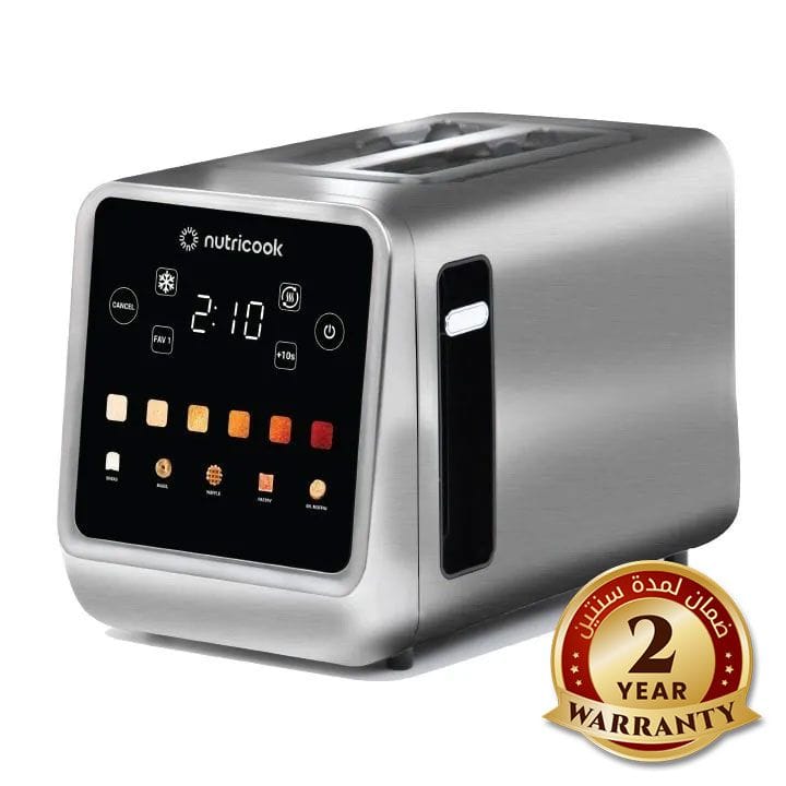 Nutricook Toastie 2-Slice Stainless Steel Digital Toaster – LED Display Controls, 850W Fast Toasting Power, Multiple Browning Levels | NC-TS201