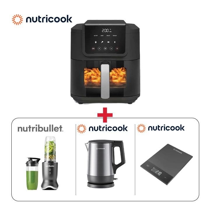 Nutricook Slim Air Fryer 5L + NutriBullet Ultra 1200W Blender + Nutricook 1.7L Stainless Steel Kettle + Nutricook Digital Kitchen Scale - Nutricook Healthy Living Bundle (301006000000088, 301006000000069 + 301006000000089 + 301006000000118)