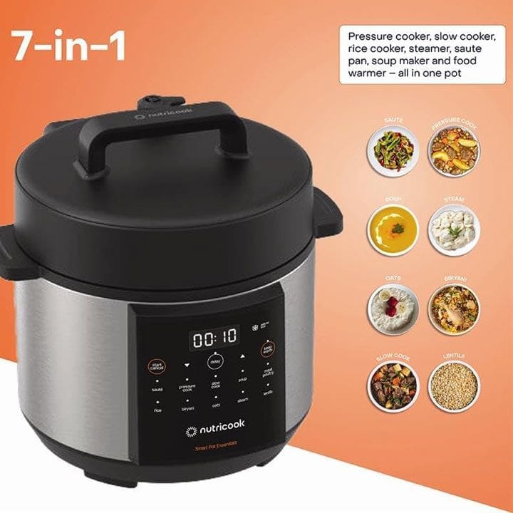 Nutricook Smart Pot Essentials 4L Electric Cooker – Compact Pressure Cooking, Stainless Steel Inner Pot, Smart Preset Programs | NC-SP150