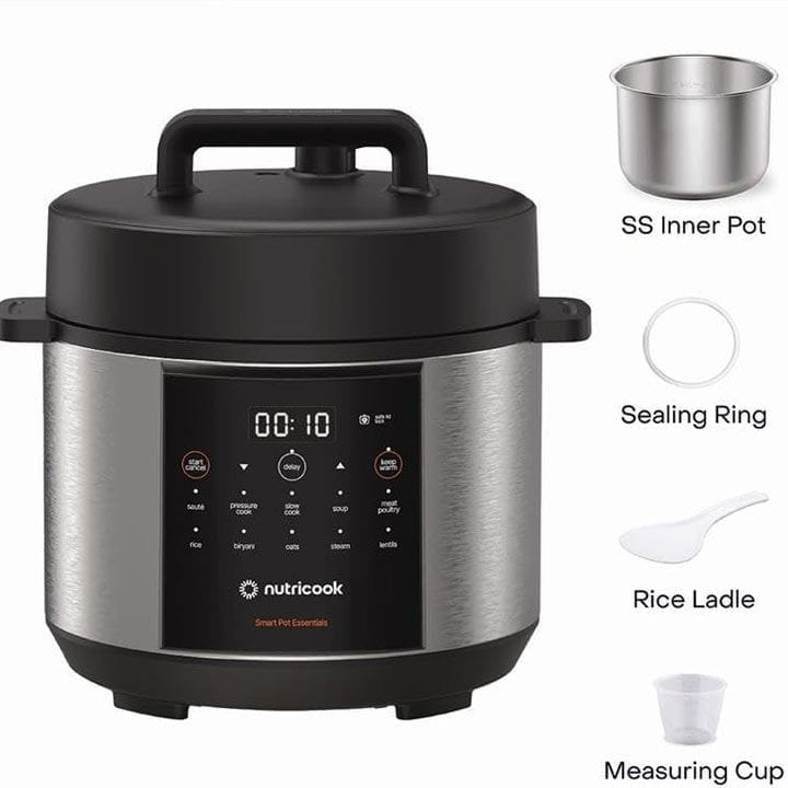 Nutricook Smart Pot Essentials 4L Electric Cooker – Compact Pressure Cooking, Stainless Steel Inner Pot, Smart Preset Programs | NC-SP150