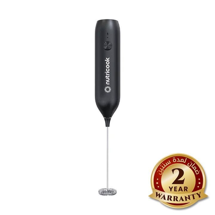 NutriCook USB-C Rechargeable Milk Frother – Fast Recharge, One-Button Frothing, 304 Stainless Steel Whisk, Versatile for Coffee, Matcha & More | MF100ME