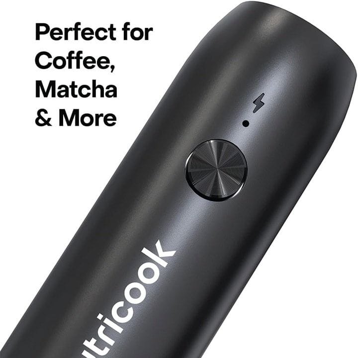 NutriCook USB-C Rechargeable Milk Frother – Fast Recharge, One-Button Frothing, 304 Stainless Steel Whisk, Versatile for Coffee, Matcha & More | MF100ME