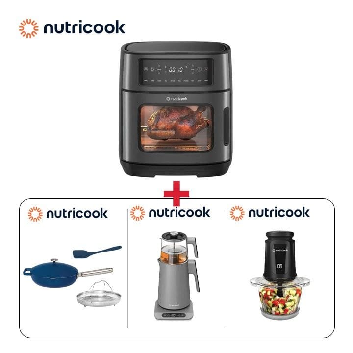 Nutricook 2-in-1 Tea Maker + Nutricook Air Fryer Oven 12L + Nutricook 1.2L Electric Chopper + Nutricook One Pan 26cm - Nutricook Brunch Bundle (301006000000122 + 301006000000129 + 301006000000086 + 301006000000079)