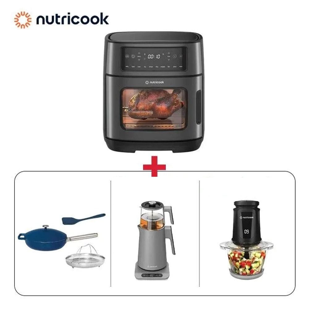 Nutricook 2-in-1 Tea Maker + Nutricook Air Fryer Oven 12L + Nutricook 1.2L Electric Chopper + Nutricook One Pan 26cm - Nutricook Brunch Bundle (301006000000122 + 301006000000129 + 301006000000086 + 301006000000079)