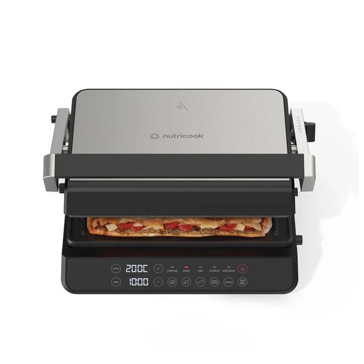 NutriCook Contact Grill 2000W – 180° Open Flat Design, Dual Heating Elements, 5 Smart Cooking Modes & Ceramic Plates | NC-CG240