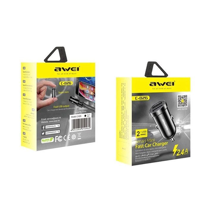 Awei Dual USB Car Charger 5V 2.4A Mini Fast Charger | C-826