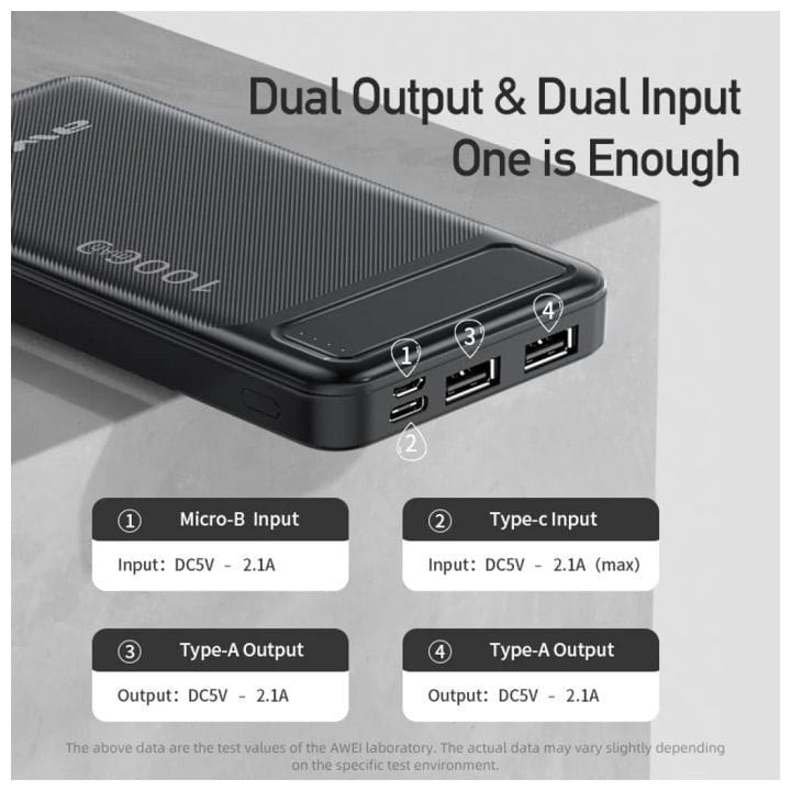 AWEI 10,000mAh Portable Powerbank - Black | P5K