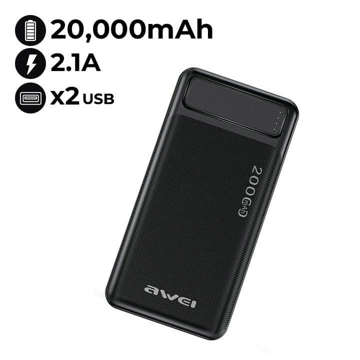 AWEI 20,000mAh Portable Powerbank - Black | P6K