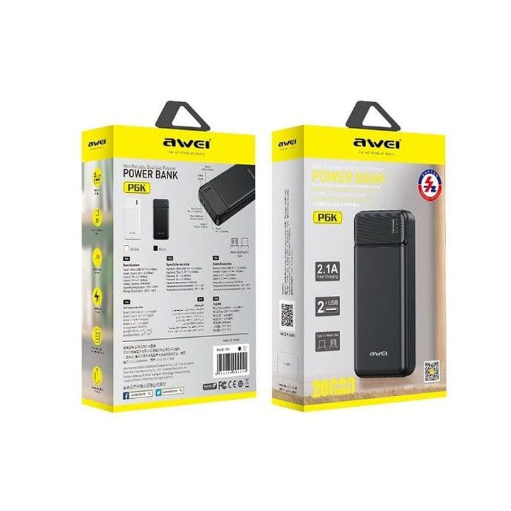 AWEI 20,000mAh Portable Powerbank - Black | P6K