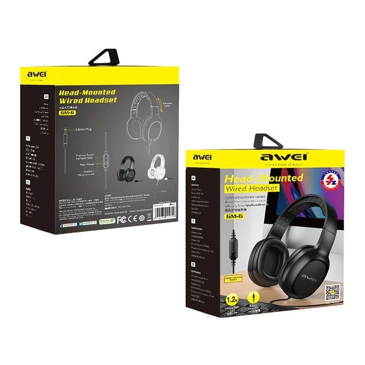Awei Over The Ear Headphones 3.5mm Plug Head Mounted Wired Headset Headphone | GM-6