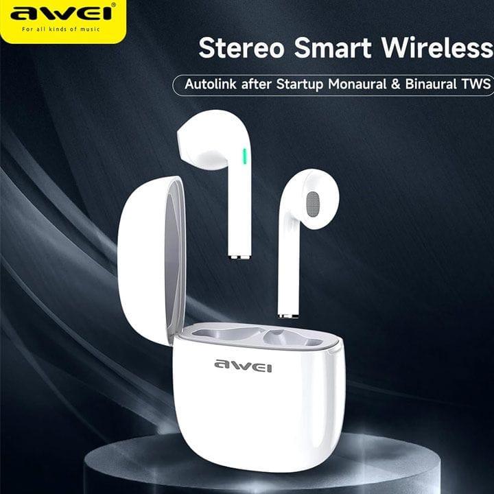 Awei T28 Wireless Bluetooth Earphones with Charging Case White | T28
