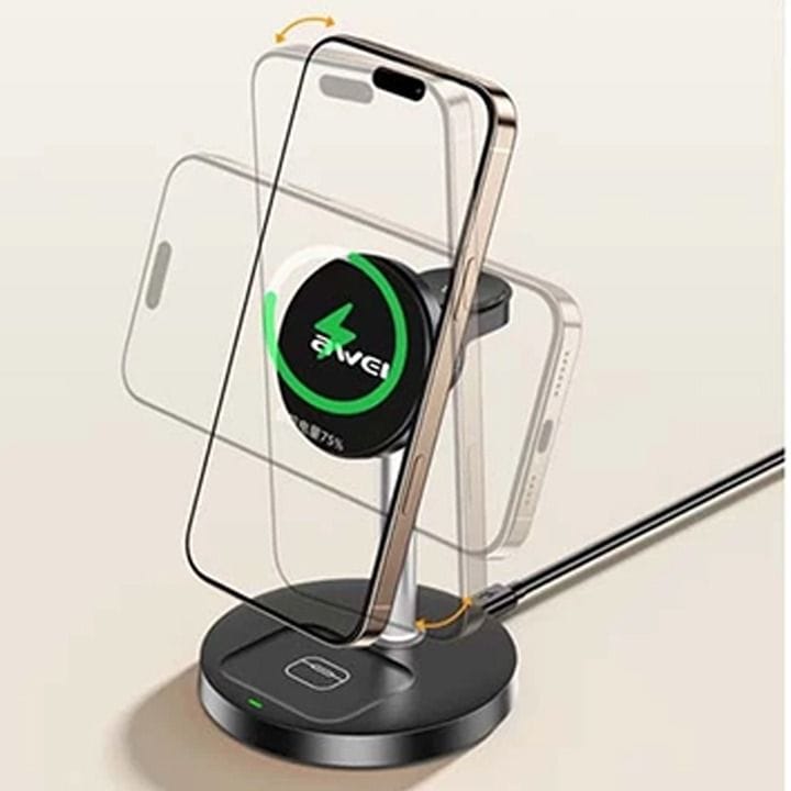 شاحن لاسلكي مغناطيسي مع حامل هاتف من أوي | W28