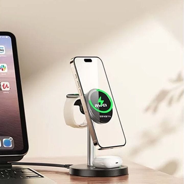 شاحن لاسلكي مغناطيسي مع حامل هاتف من أوي | W28