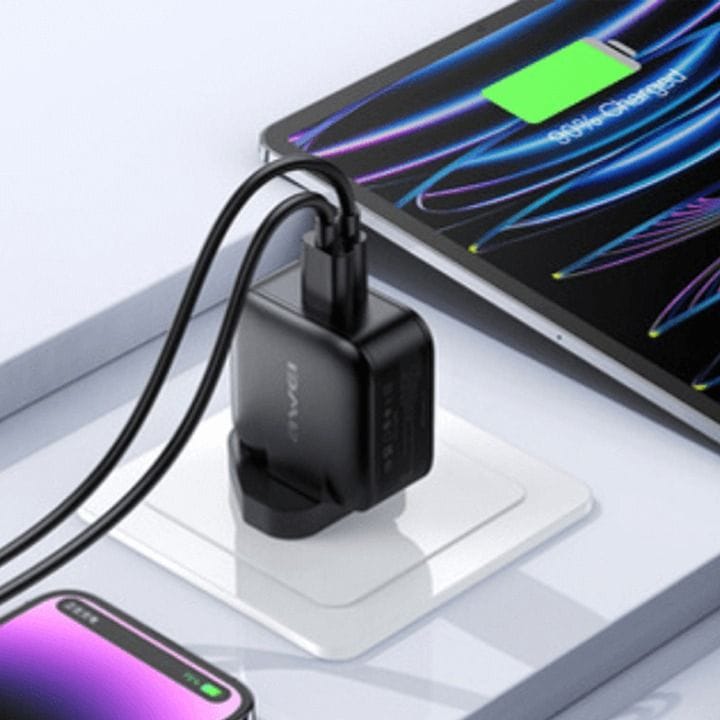 محول طاقة مزدوج المخرج للشحن السريع من أوي (قابس المملكة المتحدة) - أسود | PD65-UK