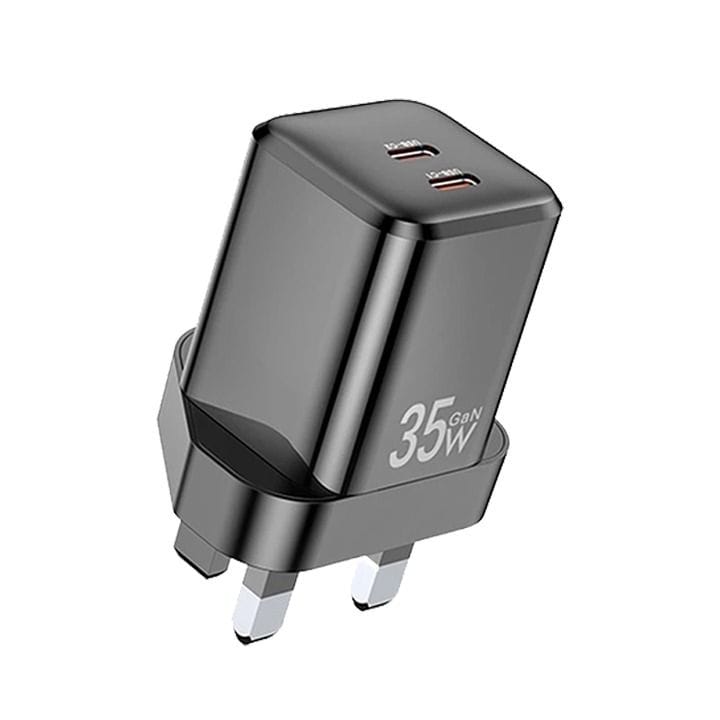 محول طاقة مزدوج المخرج للشحن السريع من أوي (قابس المملكة المتحدة) - أسود | PD65-UK