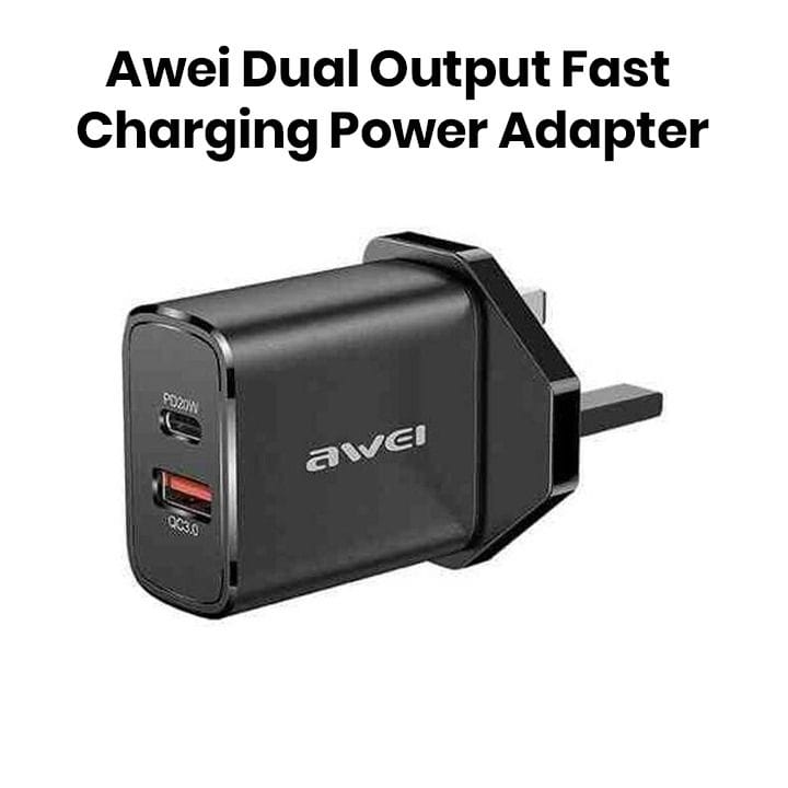 Awei Dual Output Fast Charging Power Adapter (UK Plug) - Black | PD65-UK