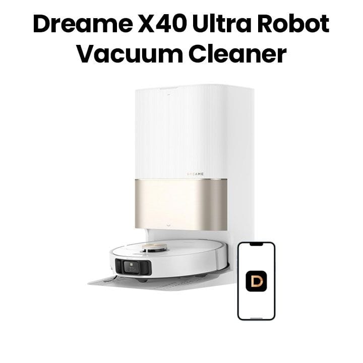 Dreame X40 Ultra Robot Vacuum Cleaner, Liftable Side Brush, Extendable Side Brush, Mop Extend, Mop Removal, Auto Mop Cleaning - White - RLX63CE2