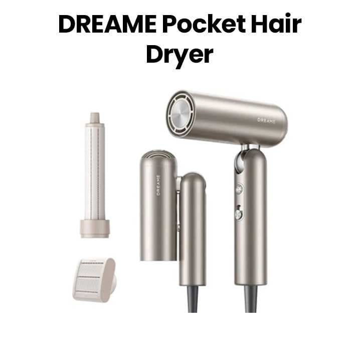 Dreame Pocket Hair Dryer, Compact And Convenient, Fast Drying With High Speed Motor, Low Noise Drying, Negative Ions - Gold - AHD51