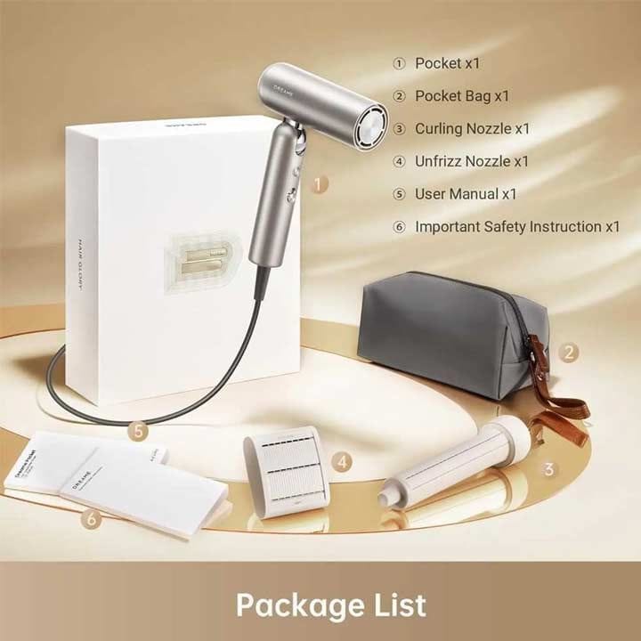 Dreame Pocket Hair Dryer, Compact And Convenient, Fast Drying With High Speed Motor, Low Noise Drying, Negative Ions - Gold - AHD51
