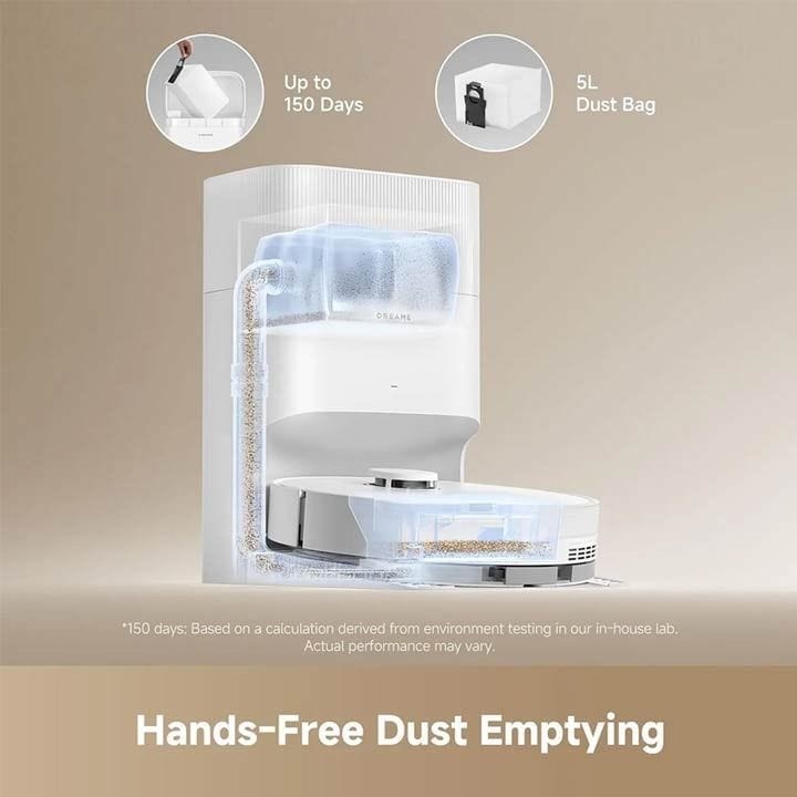 Dreame Robot Vacuum Cleaner And Mop, App And Voice Control, Smart Pathfinder Navigation, Hyper Stream Detangling Duo Brush - White - RLD35GD