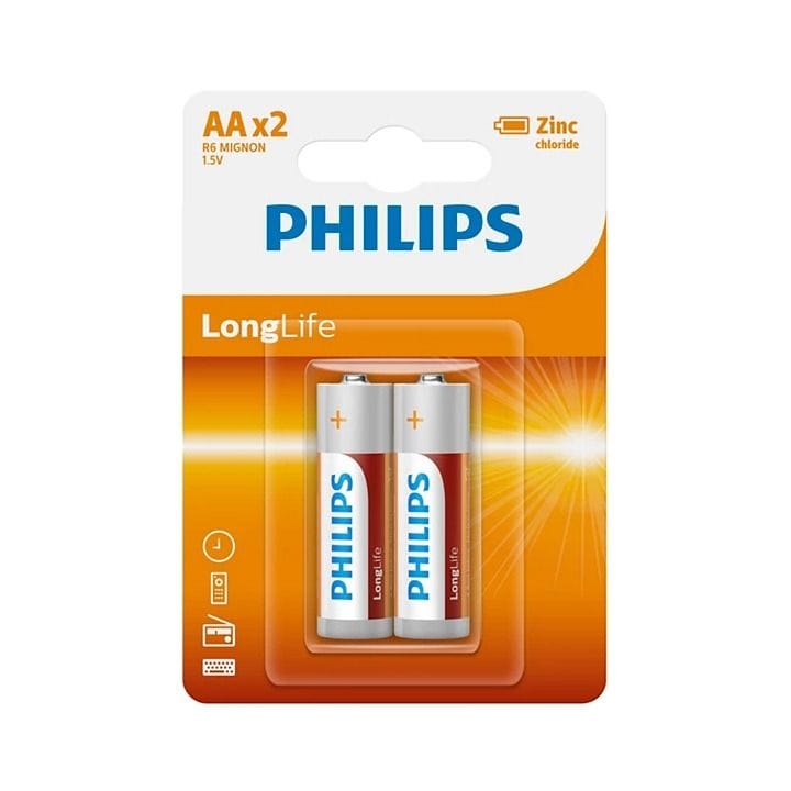 فيليبس بطاريات لونغ لايف زينك AA عبوة ٢ قطع | R6L2B