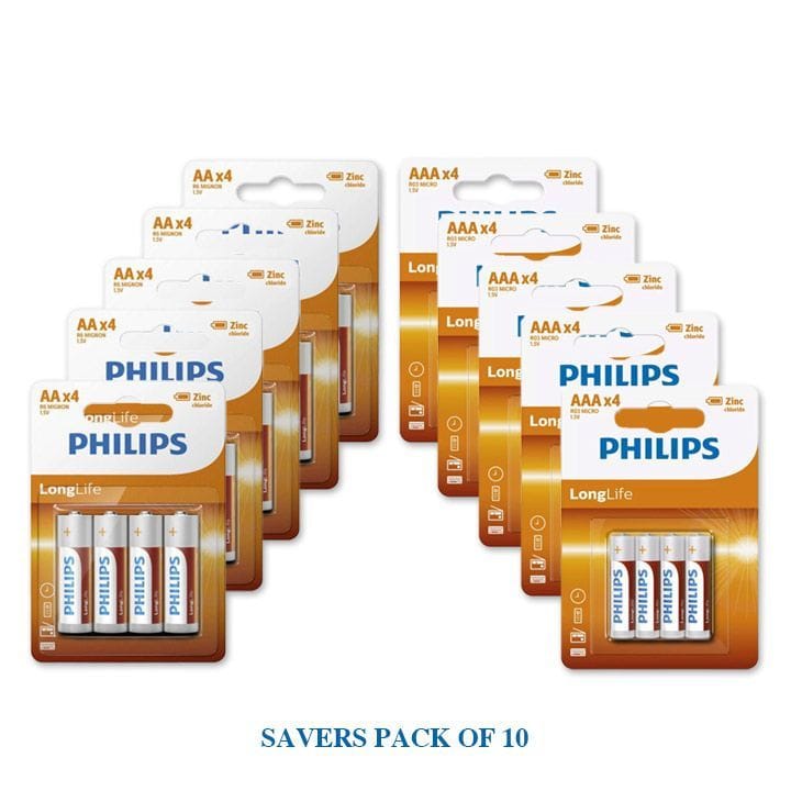 فيليبس (حزمة موفرة 10) بطاريات R03L10S/97 × 5 حزم + بطاريات R6L10S/97 × 5 حزم